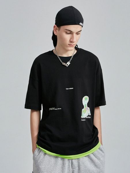 

men slogan graphic drop shoulder tee 69ar#, White;black