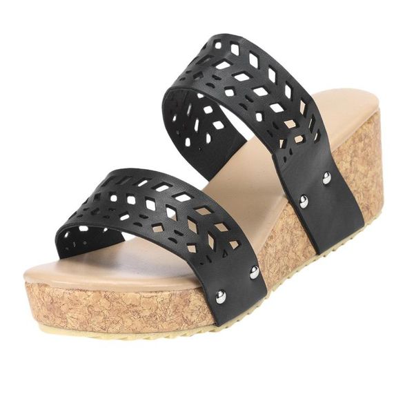 

dress shoes women's wedge sandals summer slip-on wedges hollow out beach open toe breathable gladiator, Black