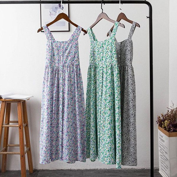 

casual dresses summer chiffon dress women 2021 floral printed spaghetti strap high waist a-line pleated korean fashion midi sundresses, Black;gray