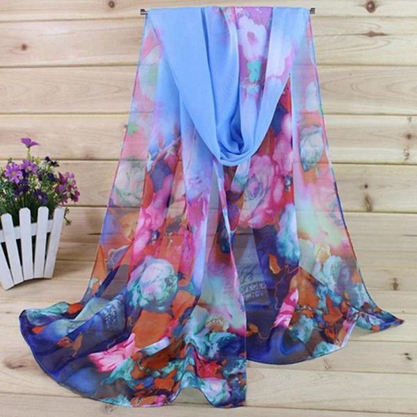

scarves women print scarf fashion summer thin long soft wrap ladies elegant floral shawl breathable chiffon #1128, Blue;gray
