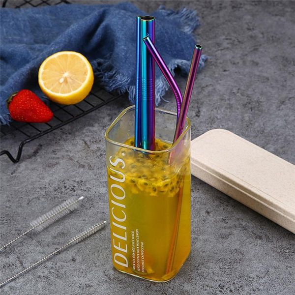 

drinking straws 3pcs/set stainless drink set with carry box +1pcs cleaner brush reusable straw bar restaurant accessories party deco