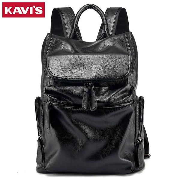 

backpack kavis brand patchwork large capacity mens leather for travel casual men daypacks travle mochila