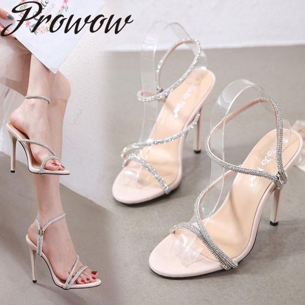 

dress shoes prowow 2021 fashion women's sparkle one word sandals, Black