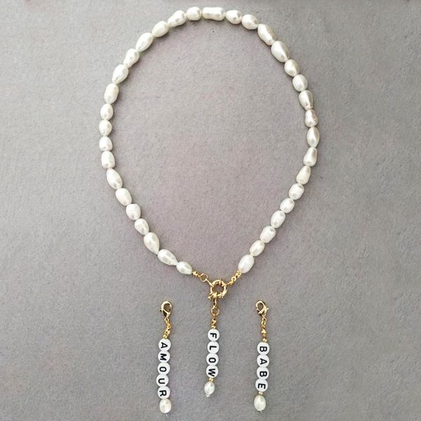 

Freshwater Pearl English Alphabet Pendant Necklace Handmade Fashion Ladies Personalized Clothes Accessories Customizable Chains, Silver