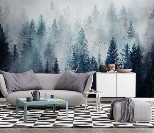 Papéis de parede Bacal, papel de parede 3D não tecido, mural nórdico moderno minimalista fresca floresta florestal sala de estar de fundo decorativo em casa decorativa