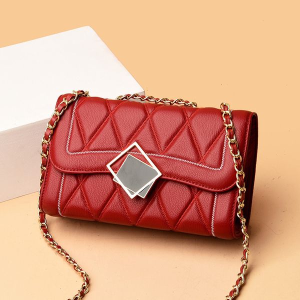 

first layer cowhide women's 2021 new fashion trend small square bag embroidered wire rhombic lattice chain single shoulder messenger ba
