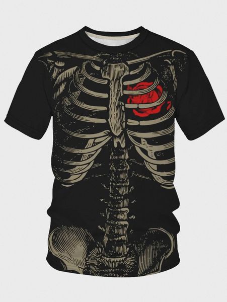 

men skeleton print round neck tee d3xk#, White;black