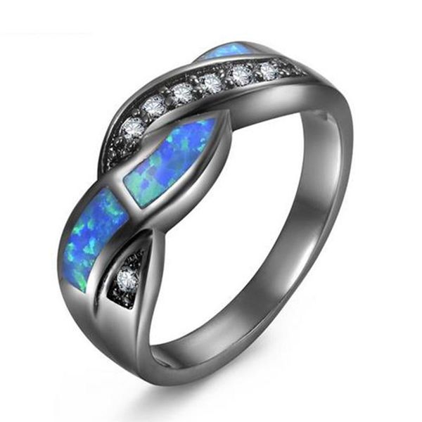 

wedding rings luxury design blue fire opal zircon for women men vintage cross size 5 6 7 8 9 10 11 12, Slivery;golden