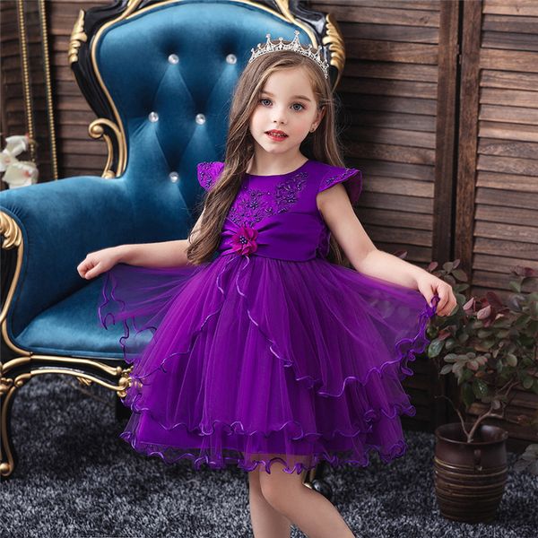 

girl's dresses lace embroidery baby girl 1-8 years wedding girls kids party bow tutu princess elegant dress c0228, Red;yellow