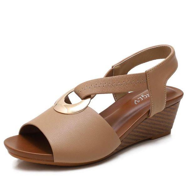 

sandals 2021women summer mid heels wedges shoes woman vintage gladiator office sandalias party beach plus size, Black