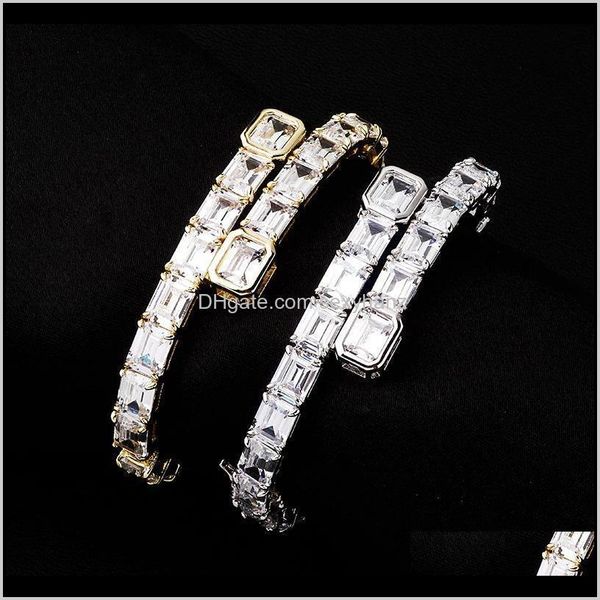

hip hop cubic zirconia paved bling ice out open cuff bangle men women charm bracelets rapper jewelry drop delivery 2021 zifbt, Golden;silver