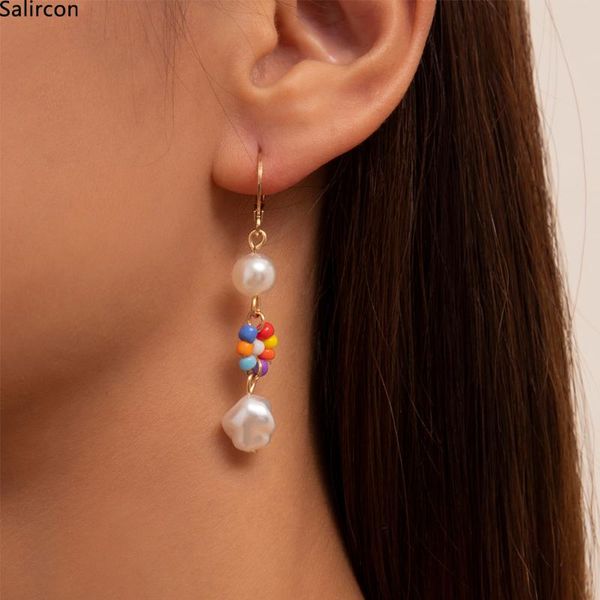 

dangle & chandelier fashion bohemian colorful flowers drop earrings 2021 trend baroque simulated pearls for women jewelry, Silver