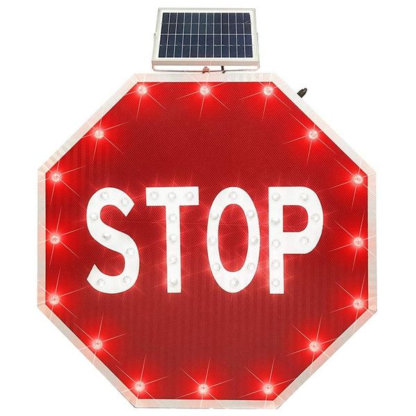 

30'' 24'' inch ssign solar powered led blinking reflective heavy octagon rust-proof metal frame street traffic warning l