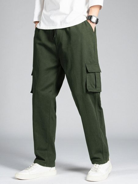 

men flap pocket drawstring waist pants r2ae#, Black