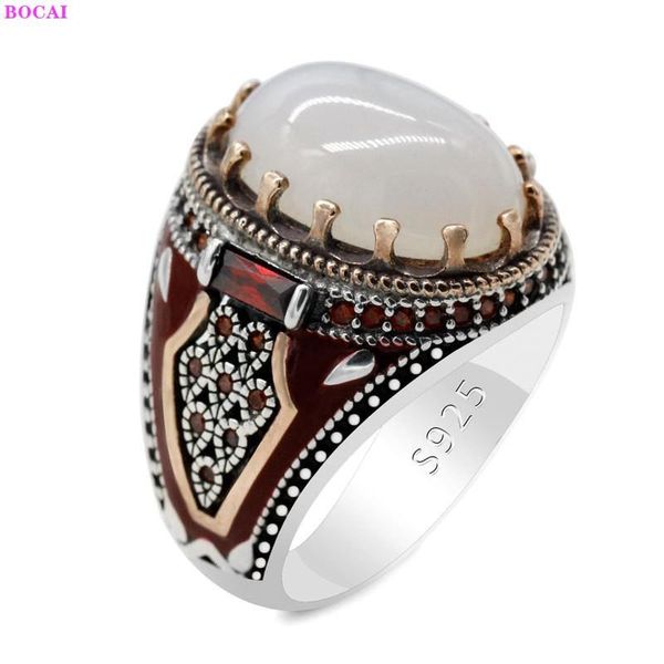 

cluster rings 100% s925 sterling silver ring middle east thai retro natural agate zircon pure argentum gemstone men's, Golden;silver