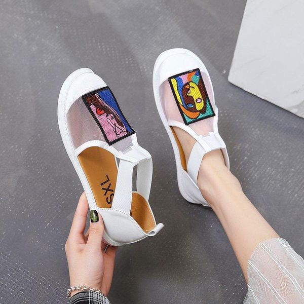 

sandals women summer 2021 organza material breathable korean version slip-on shoes with flat bottom one foot, Black