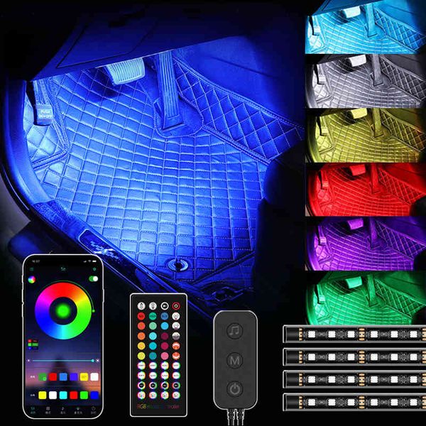48/72 LED-Innenbeleuchtungsstreifen für Autos, USB-App-Fernbedienung, Umgebungslampe, mehrere DIY-Modi, unter dem Armaturenbrett, dekorative Lichter