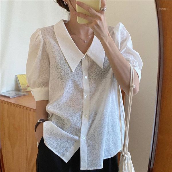

alien kitty sweet women florals puff sleeve retro lady vintage french summer gentle korean chic shirts women's blouses &, White