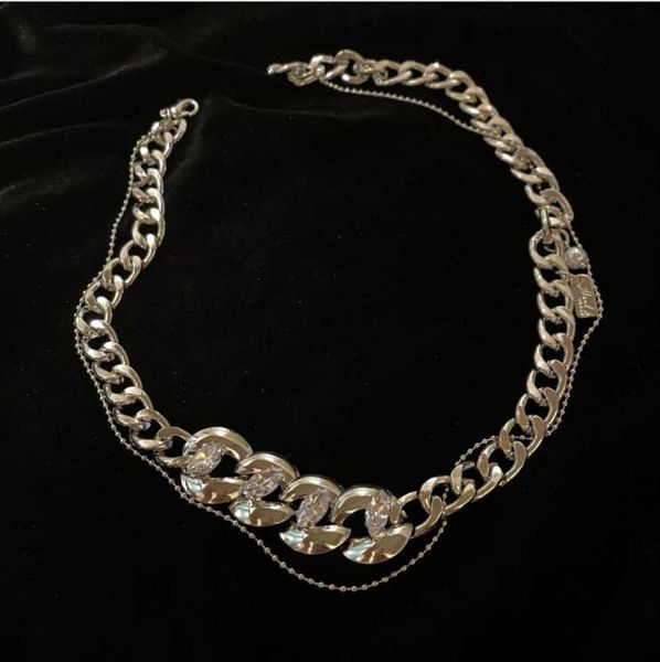 

chains necklace cuban thick chain zircon stitching short clavicle, Silver