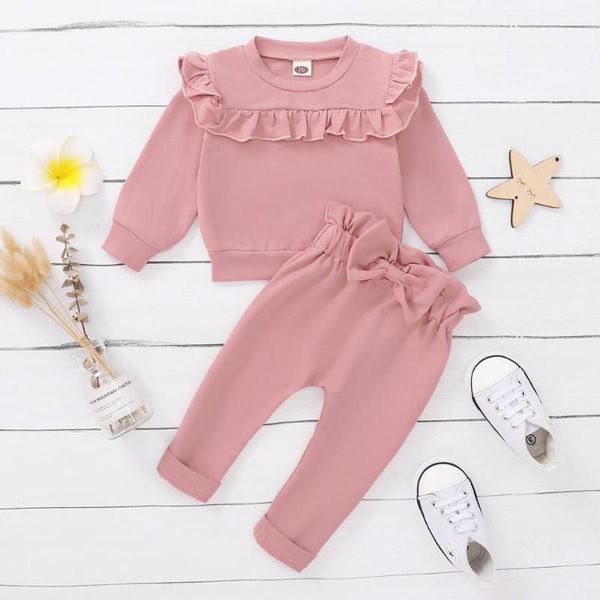 

clothing sets toddlers girl clothes 12 18 months fall baby outfits pink long sleeve shirt + ruffled pants 2pcs set, White
