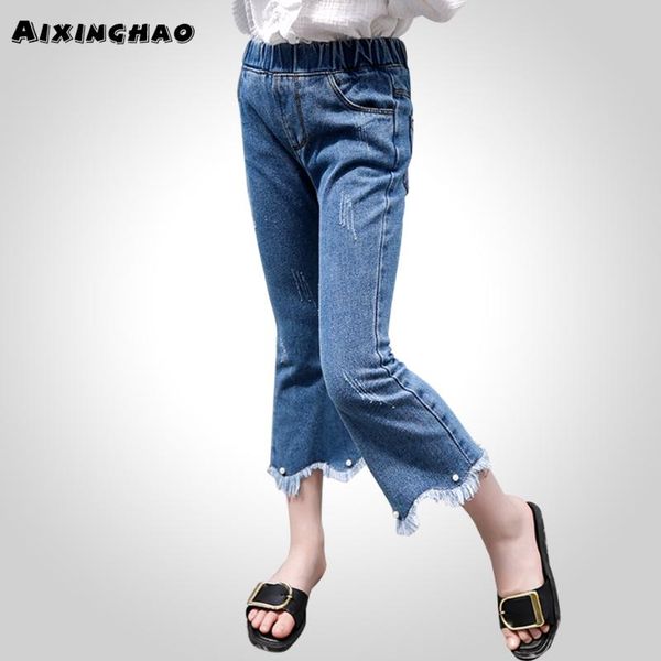 

jeans summer for girl solid color children's casual style kid's teenage clothes, Blue