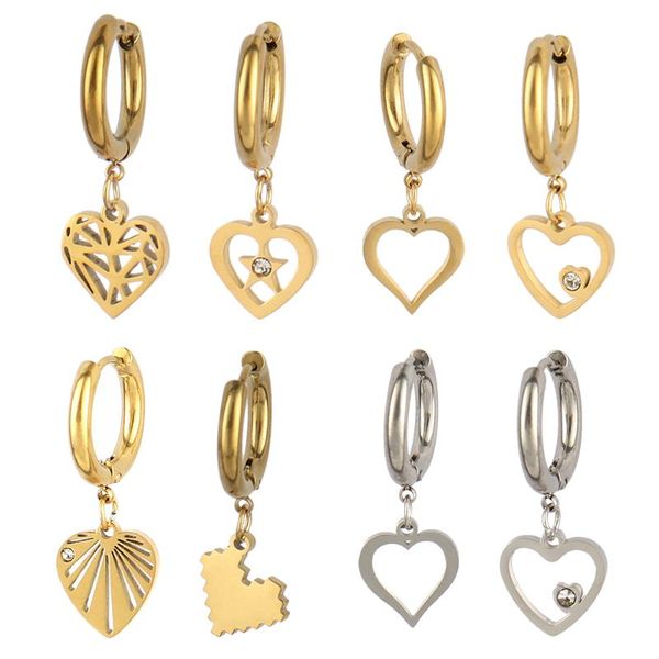 

hoop & huggie stainless steel earrings asymmetry heart charm studs for women gold silver color party jewelry gift, Golden;silver