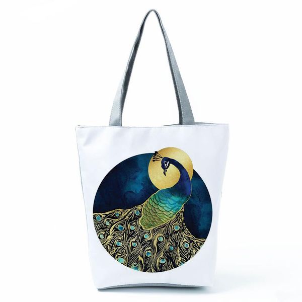 

evening bags pretty peacock printed shoulder eco friendly shopping japanese ukiyo design handbags for women high capacity beach bag