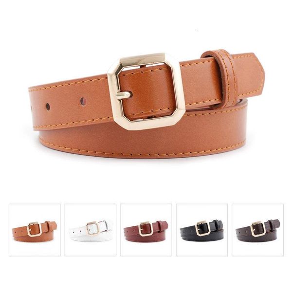 

belts women gold square pin metal buckle 110x2.3cm wide leather waist strap belt woman for jeans, Black;brown