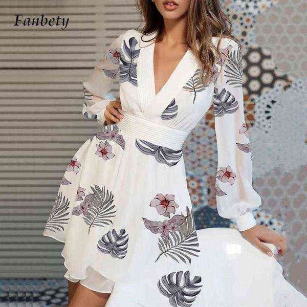 

fashion print slim waist a-line dress 2021 deep v neck autumn mini dress lady elegant long sleeve women party dress vestido y1204, Black;gray
