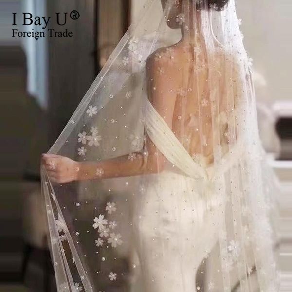 

bridal veils 350 meter ivory/light champange foral long pearl tulle cathedral wedding veil 2021 veu de noiva accessories, Black
