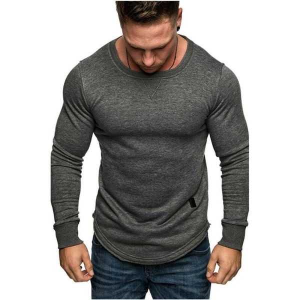 

men's hoodies & sweatshirts men long sleeve clothing crewed neck sweatshirt casual slim muscle sport pullover solid color fashion 2021, Black