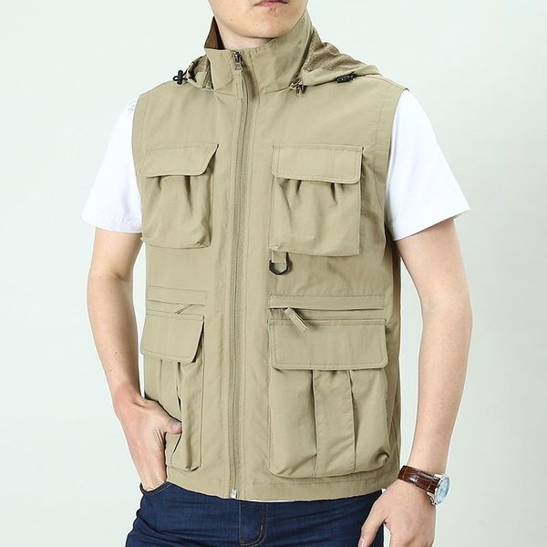 

men's vests men casual vest loose thin summer waistcoat cargo pockets outwear plus size m-6xl, Black;white