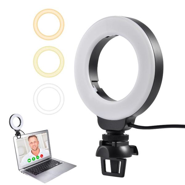 

flash heads 4" ring fill light 3200k-6500k 48 leds 10 levels pography studio conference video lamp laplive show clip-on