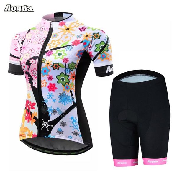 

racing sets aogda summer women cycling jersey set roupa ciclismo short sleeve mtb bicycle clothes breathable road bike clothing, Black;blue