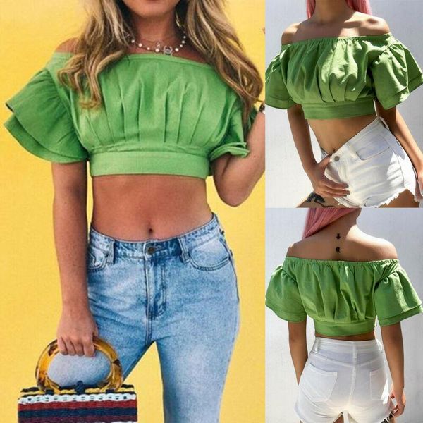 

women summer off-shoulder bell sleeve shirt loose casual blouse au women's blouses & shirts, White