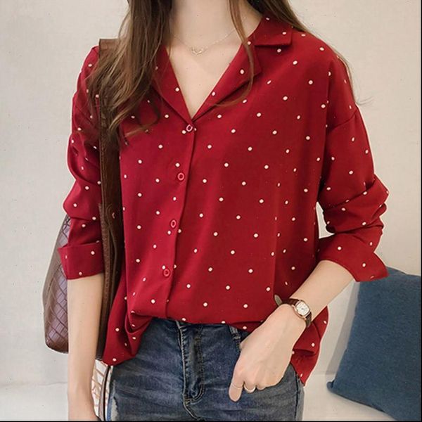 

spring autumn plus size women shirts long sleeve dot slim elegant office feminine, White