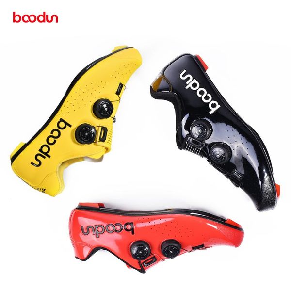 

boodun road racing cycling shoes carbon fiber self-locking ultralight breathable wear non-slip professional bicycle footwear, Black