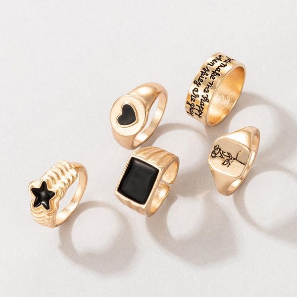 

wedding rings 5pcs/set trendy heart flowers couples for women geometry opening star ring set jewelry anillos 20025, Slivery;golden
