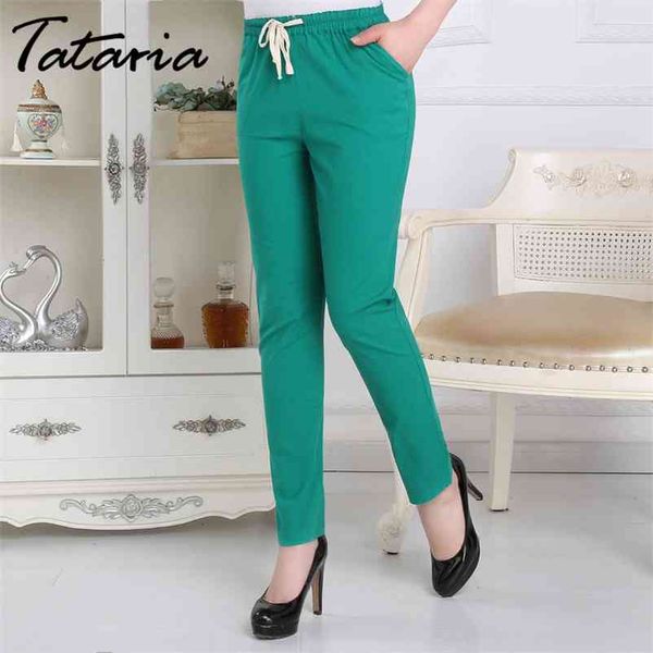 

1 cotton linen pants for women trousers spring loose candy casual plus size harem female pencil 210514, Black;white