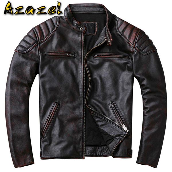 

men's leather & faux vintage genuine jackets and coats for man plus size 4xl retro automotive cowhide men european streetwear 26, Black