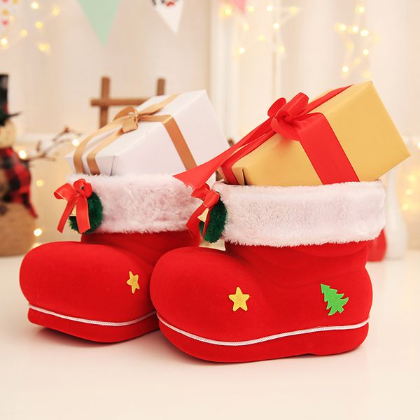 

christmas red flocking candy boots decorations cans gift boxes props