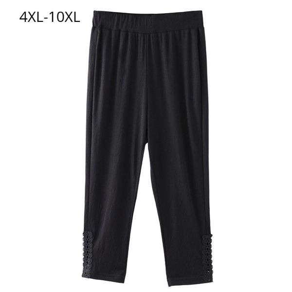 

women's pants & capris plus size 10xl 8xl 6xl 4xl women summer femme elastic high waist lace patchwork pencil trouses female slim black, Black;white