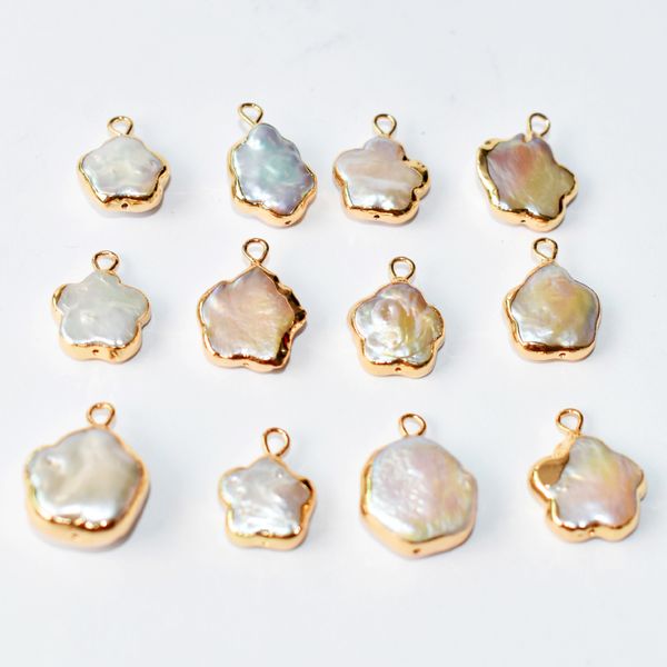 

real natural freshwater loose beads gilt edging connector 13mm flower-shaped pearls handmade diy pearl jewelry accessories