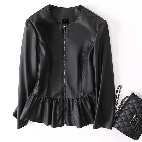 

women's leather & faux leag spring short casual skirt lady's jacket 18029, Black