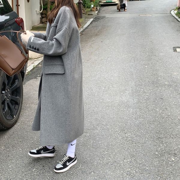 

women's wool & blends fall/winter coat gray fat mm loose joker urb6, Black