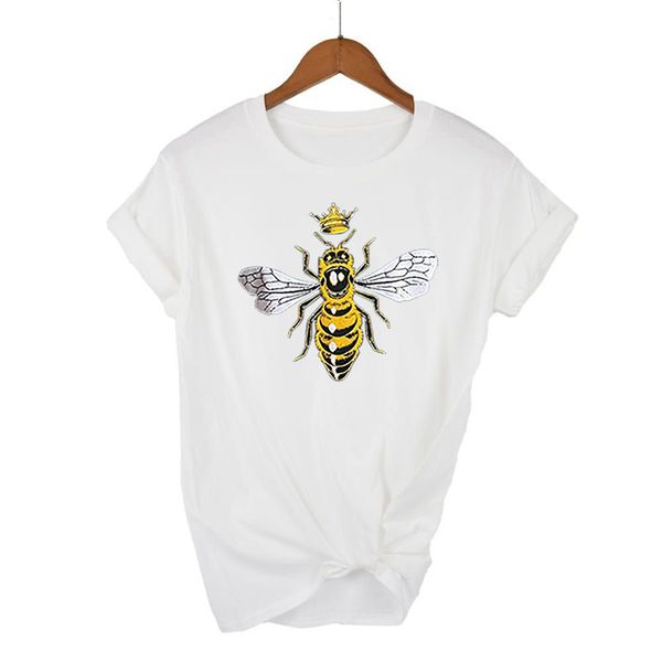 

2021 bee letter printing short-sleeved casual all-match letter t-shirt women, White