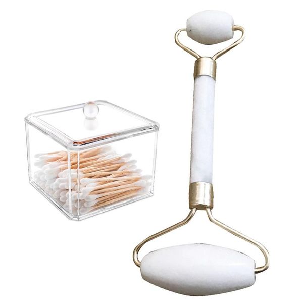 

full body massager 1 pcs cotton swab storage dispenser clear ball holder & white double head facial massage roller