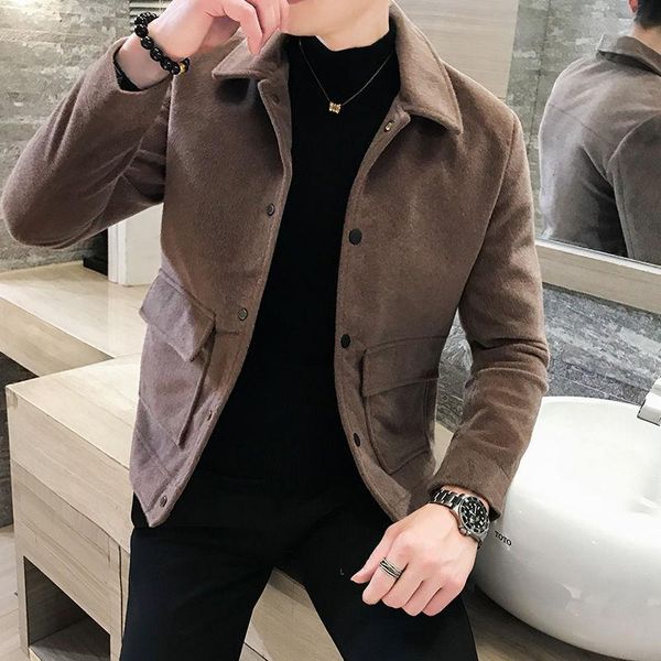 

men's wool & blends autumn winter mens trench coat jacket lapel outwear men woolen trendy abrigo largo hombre mantel wolle, Black