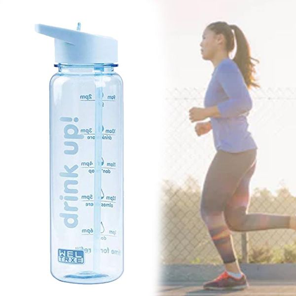 

drinking leak proof outdoor sports water bottle travel with time tracker bicycle cycling wide mouth non toxic large capacity