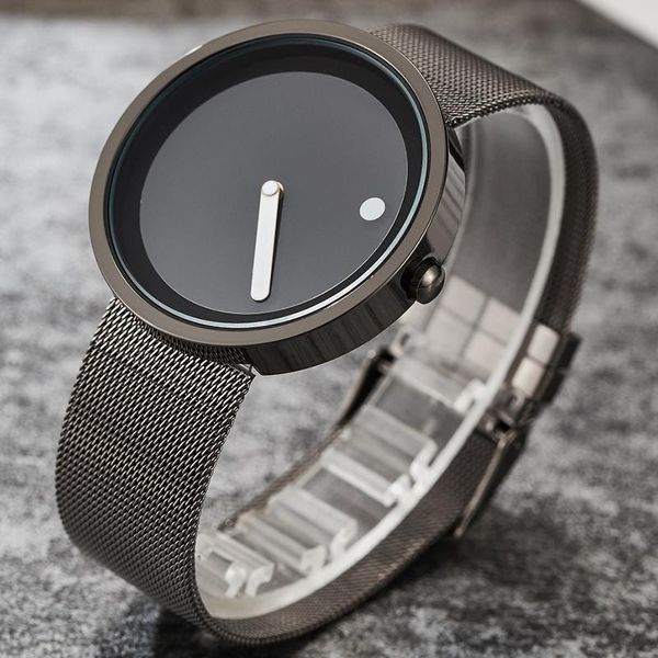 

wristwatches creative watches minimalist wristwatch men women dress stainless steel mesh strap simple design bracelets sports hodinky clock, Slivery;brown